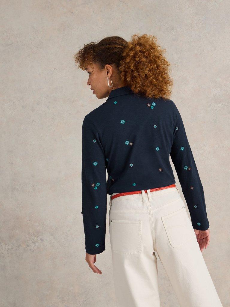 ANNIE EMBROIDERED COLLAR SHIRT in NAVY MULTI - MODEL BACK