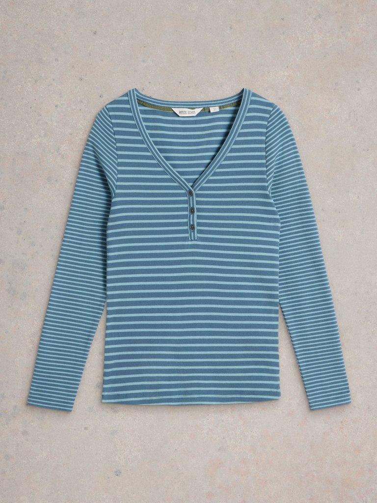 HALLEY RIB STRIPE HENLEY in BLUE MLT - FLAT FRONT