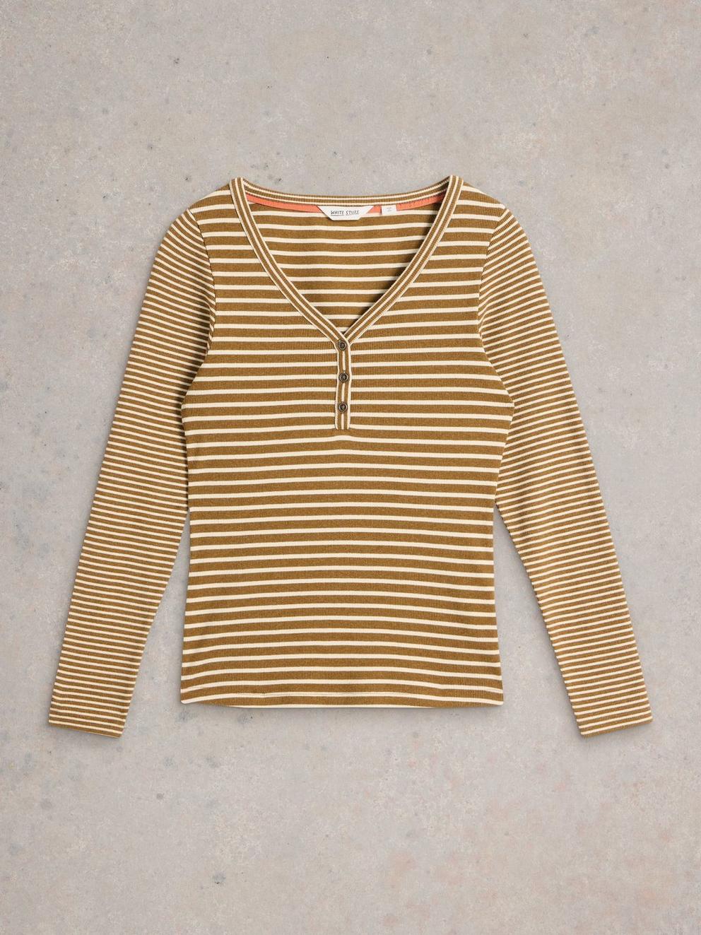 HALLEY RIB STRIPE HENLEY in CHART MLT - FLAT FRONT