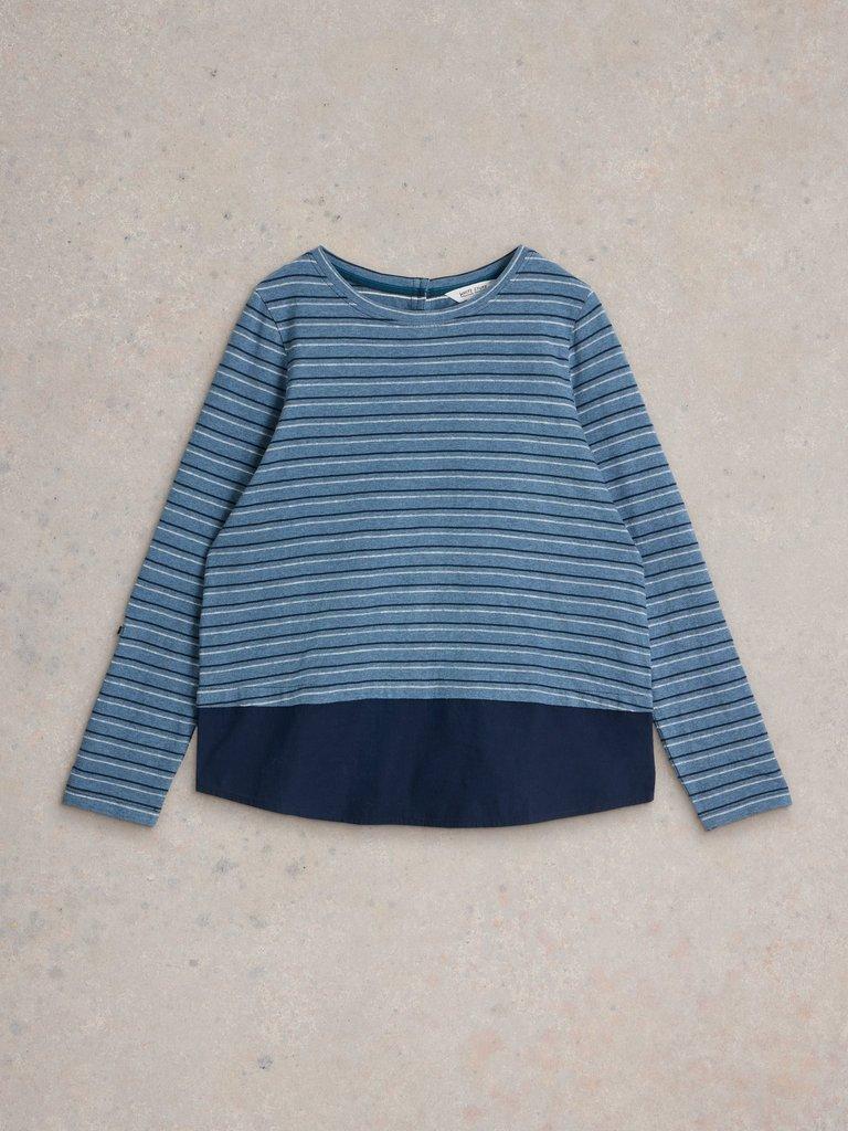 JENNY STRIPE MIX LONGLINE in BLUE MLT - FLAT FRONT