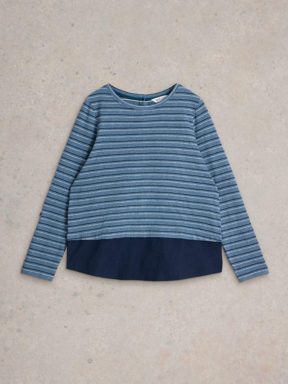 JENNY STRIPE MIX LONGLINE in BLUE MLT - FLAT FRONT