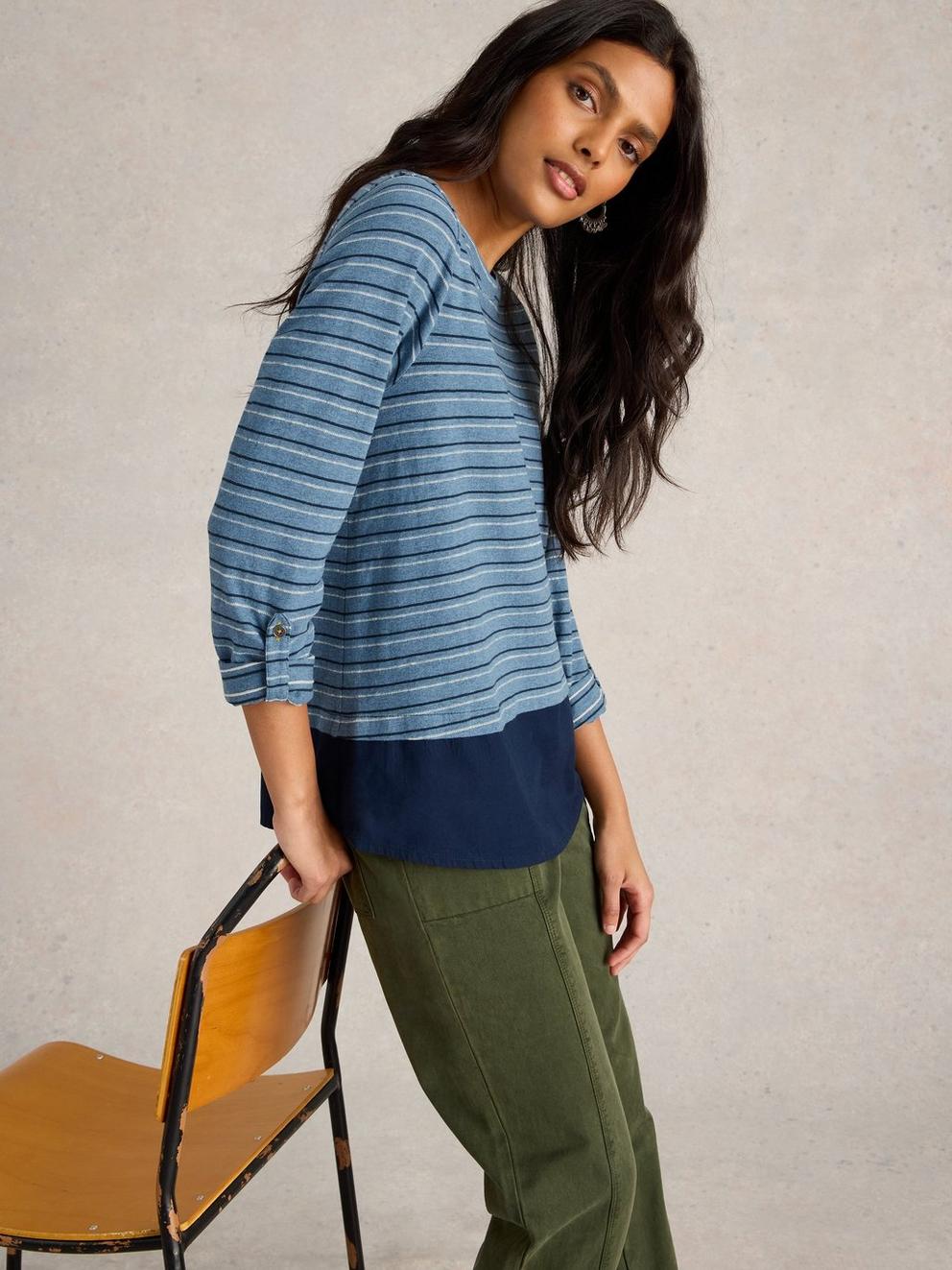 JENNY STRIPE MIX LONGLINE in BLUE MLT - LIFESTYLE