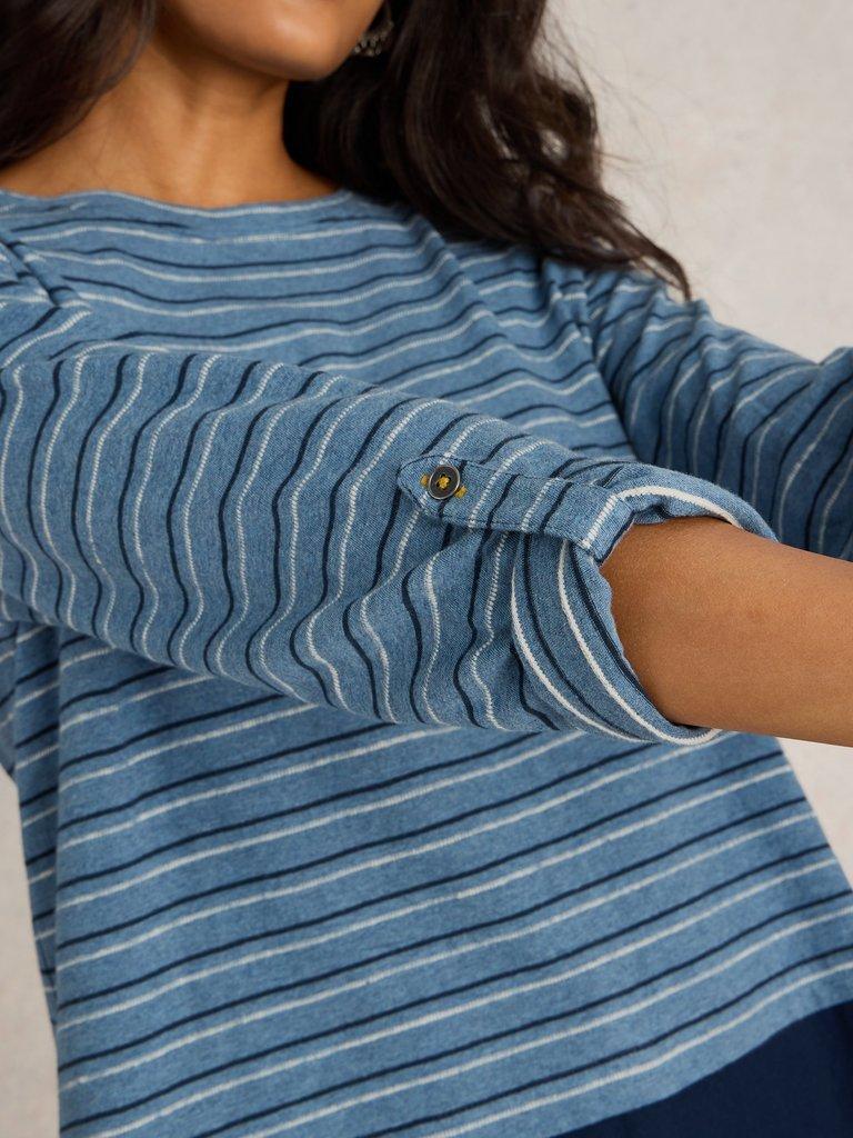 JENNY STRIPE MIX LONGLINE in BLUE MLT - MODEL DETAIL