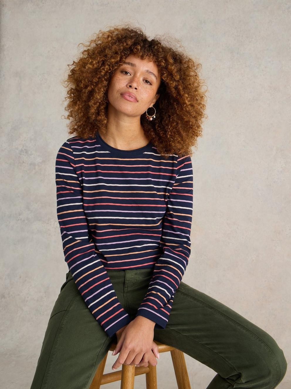 CLARA STRIPE LS TEE in NAVY MULTI - LIFESTYLE