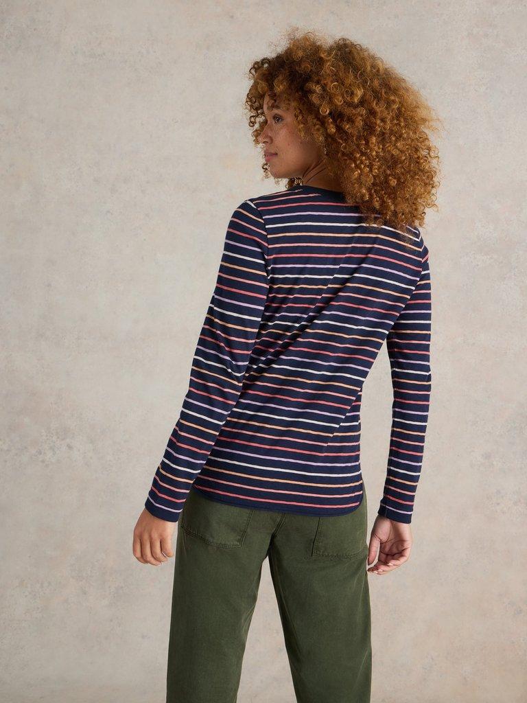 CLARA STRIPE LS TEE in NAVY MULTI - MODEL BACK