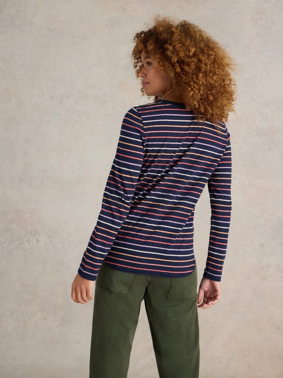CLARA STRIPE LS TEE in NAVY MULTI - MODEL BACK
