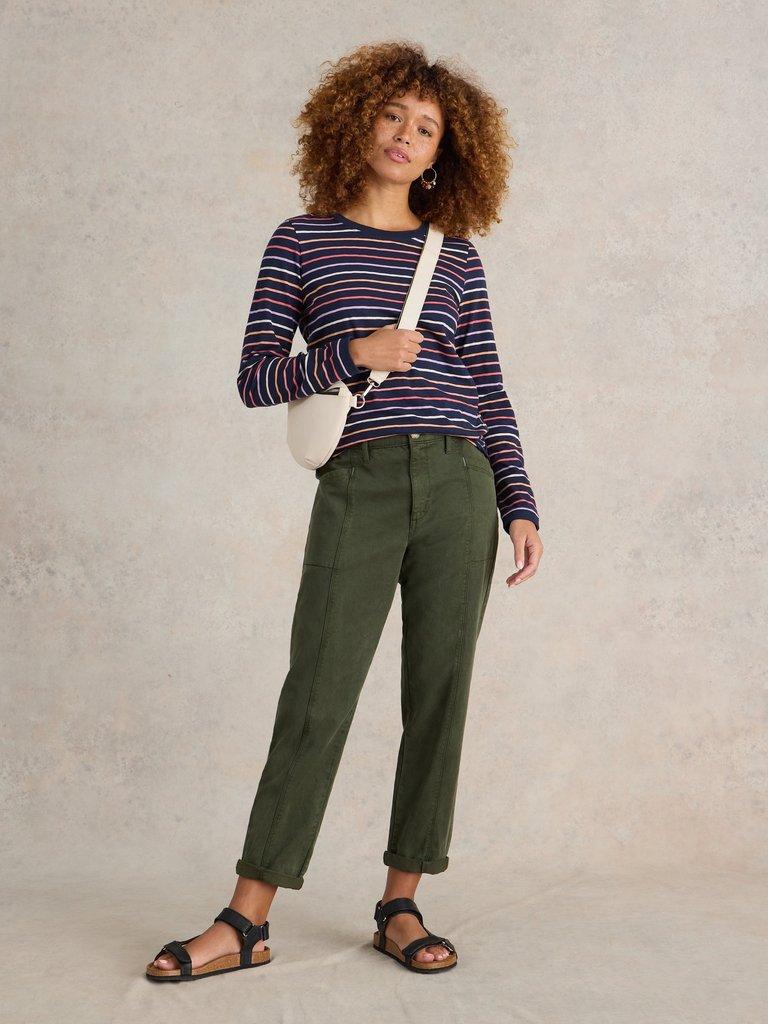 CLARA STRIPE LS TEE in NAVY MULTI - MODEL FRONT