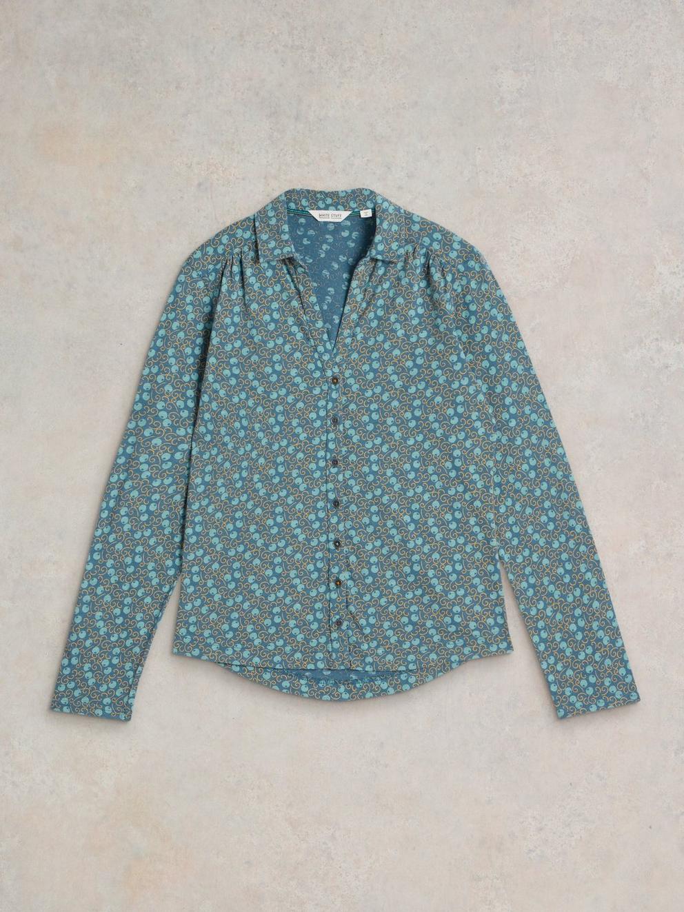 ANNIE JERSEY LONG SLEEVE SHIRT in TEAL PR - FLAT FRONT