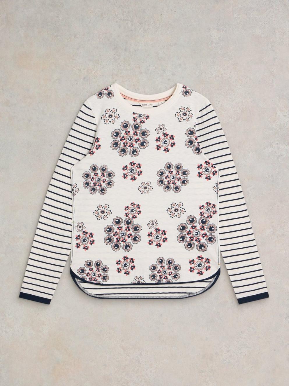 CLARA LONG SLEEVE TEE in NAT PR - FLAT FRONT