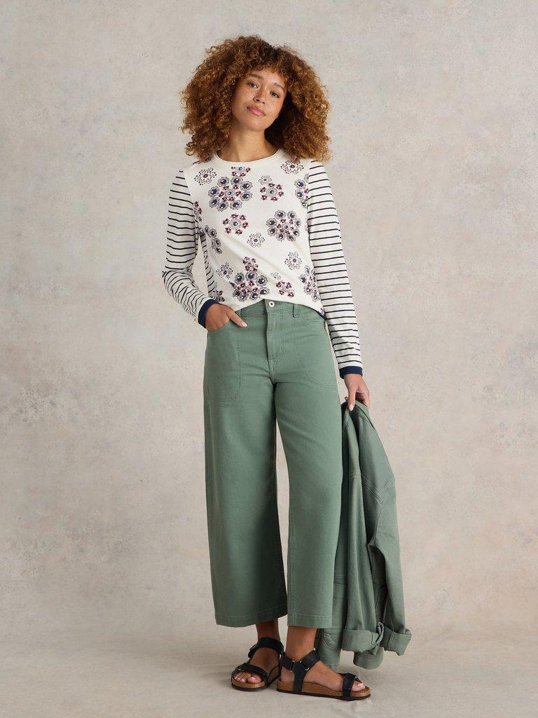 CLARA LONG SLEEVE TEE in NAT PR - MODEL FRONT