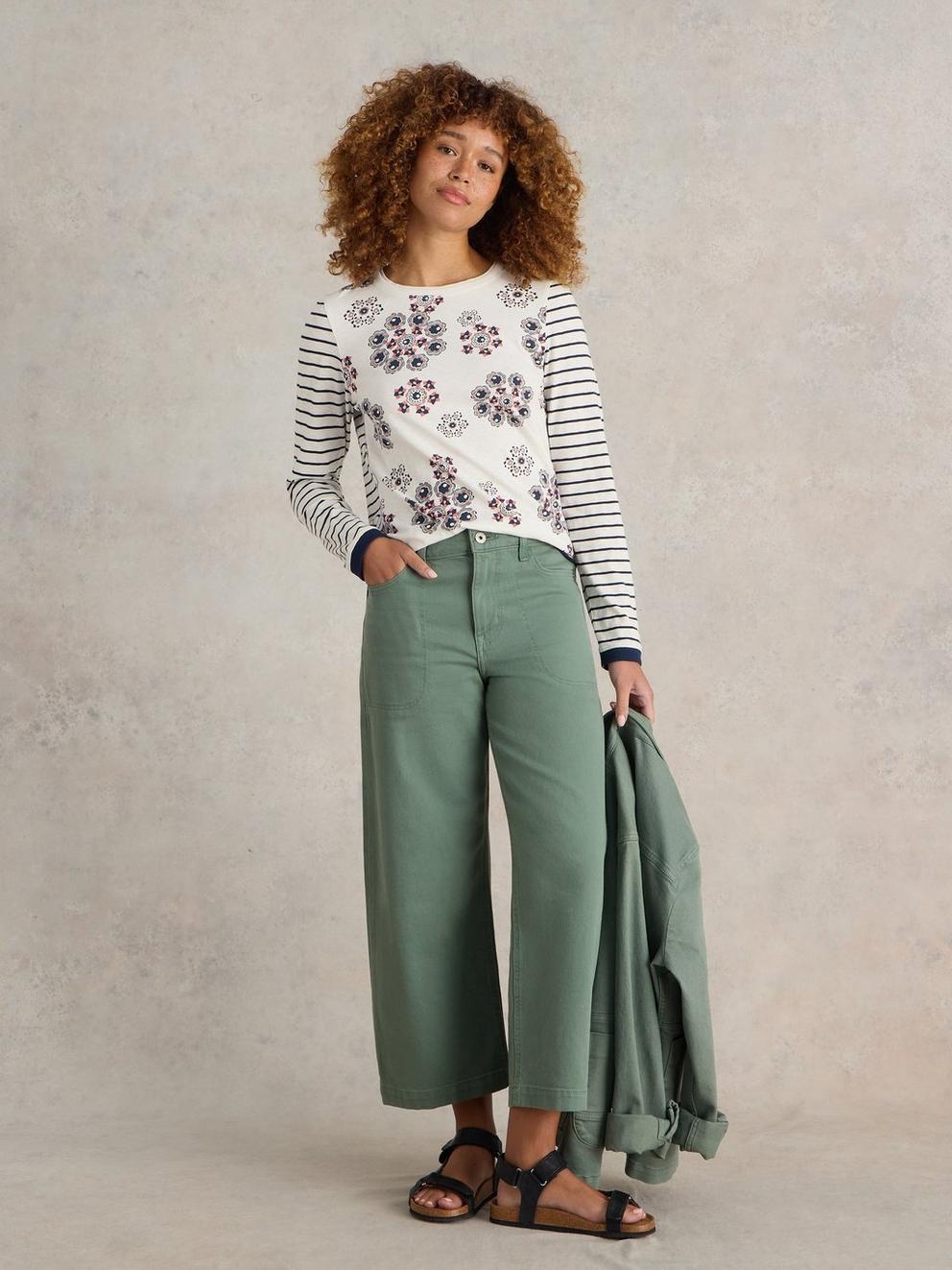 CLARA LONG SLEEVE TEE in NAT PR - MODEL FRONT
