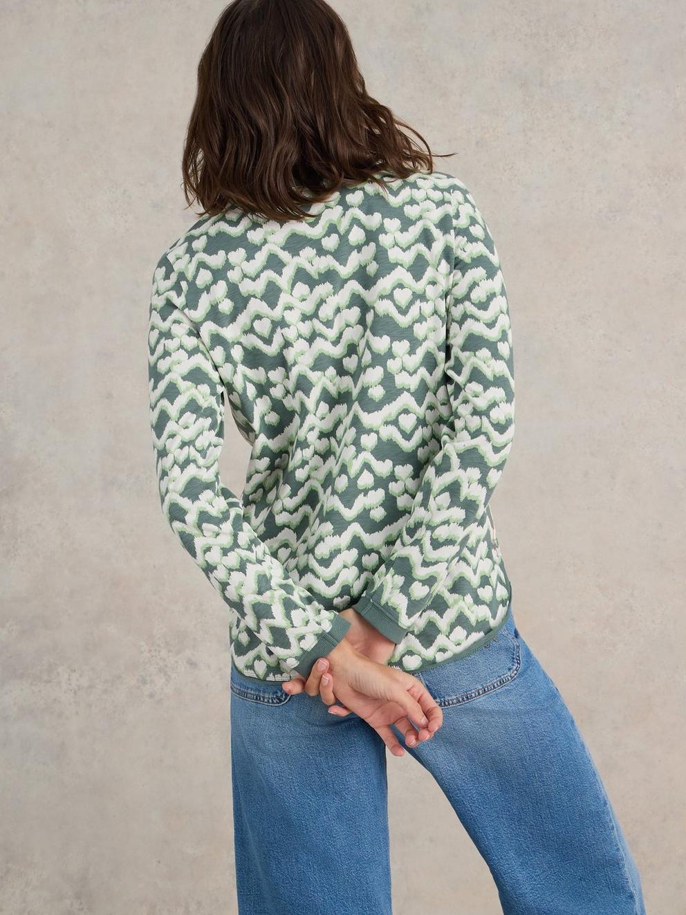 CLARA LONG SLEEVE TEE in TEAL PR - MODEL BACK
