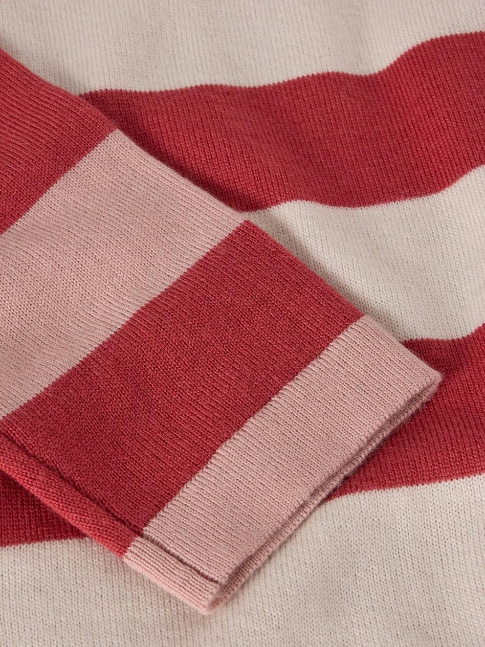 STRIPE V NECK MERINO WOOL JUMPER in PLUM MLT - FLAT DETAIL