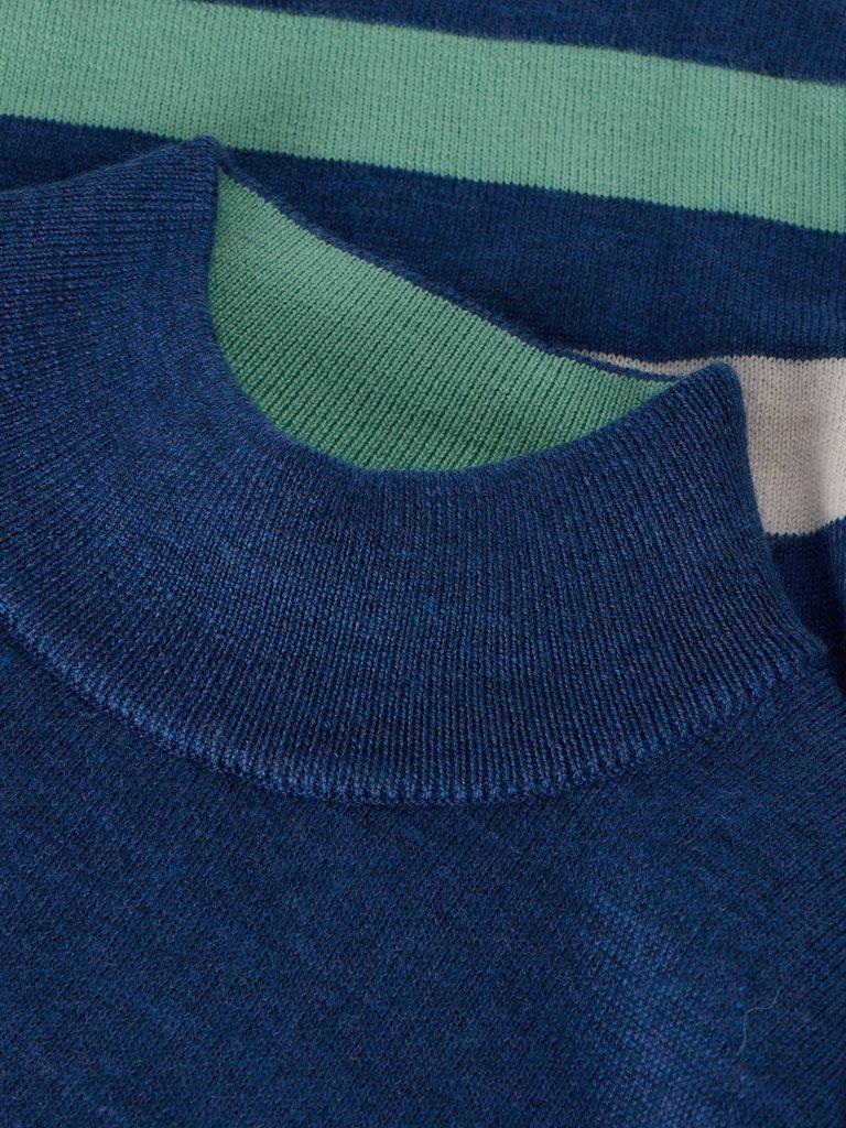 ROLL NECK MERINO JUMPER in BLUE MLT - FLAT DETAIL