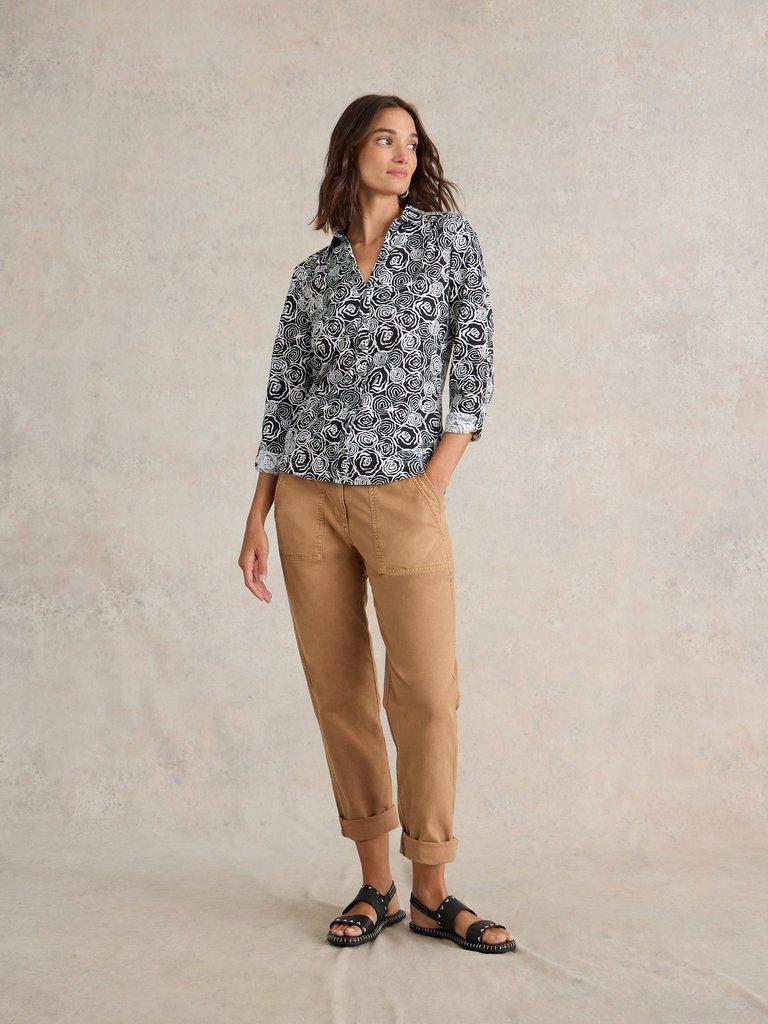 ANNIE COTTON SHIRT in BLK PR - MODEL FRONT