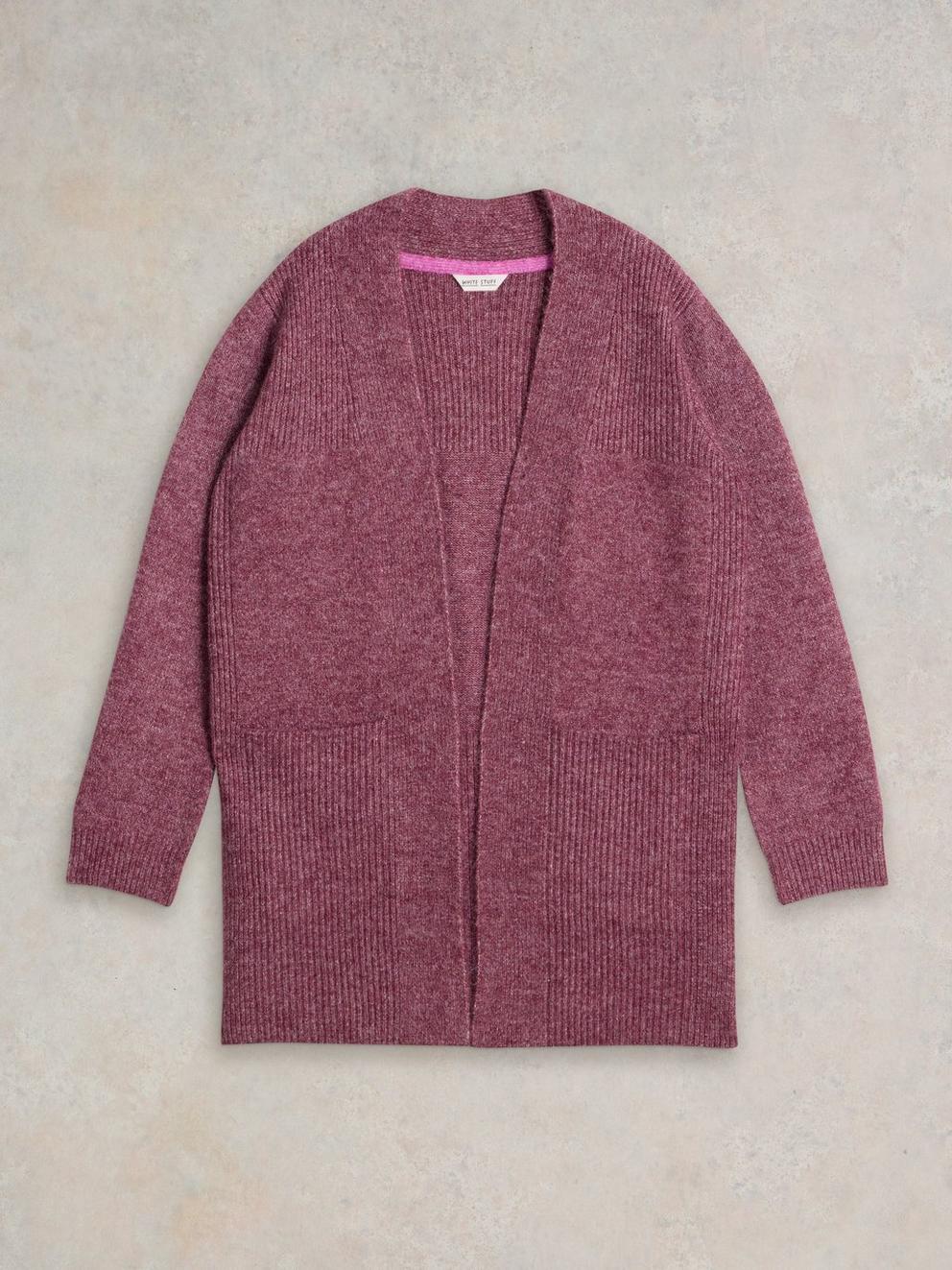 ERIN LONGLINE CARDI in DK PLUM - FLAT FRONT