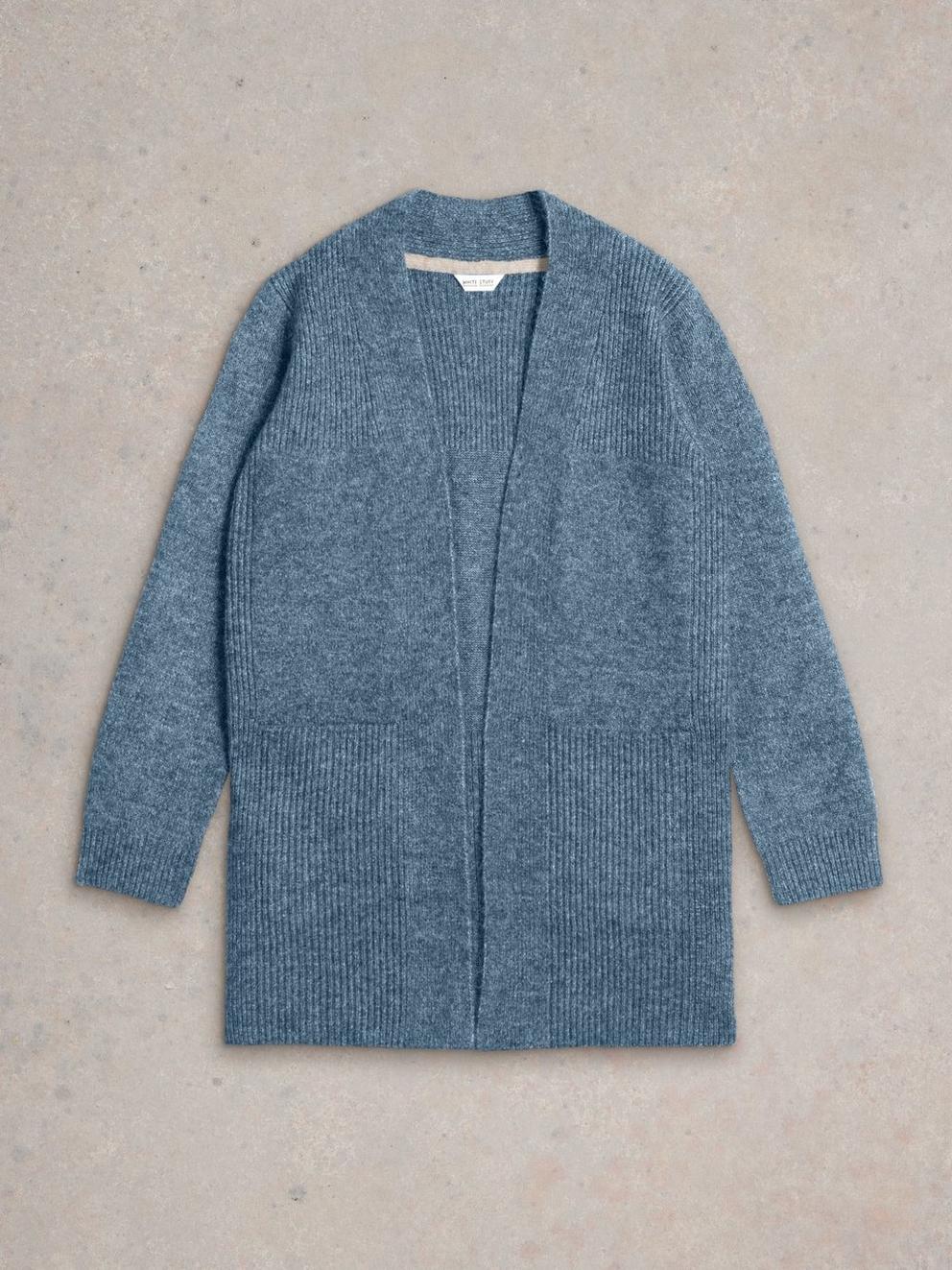 ERIN LONGLINE CARDI in MID BLUE - FLAT FRONT