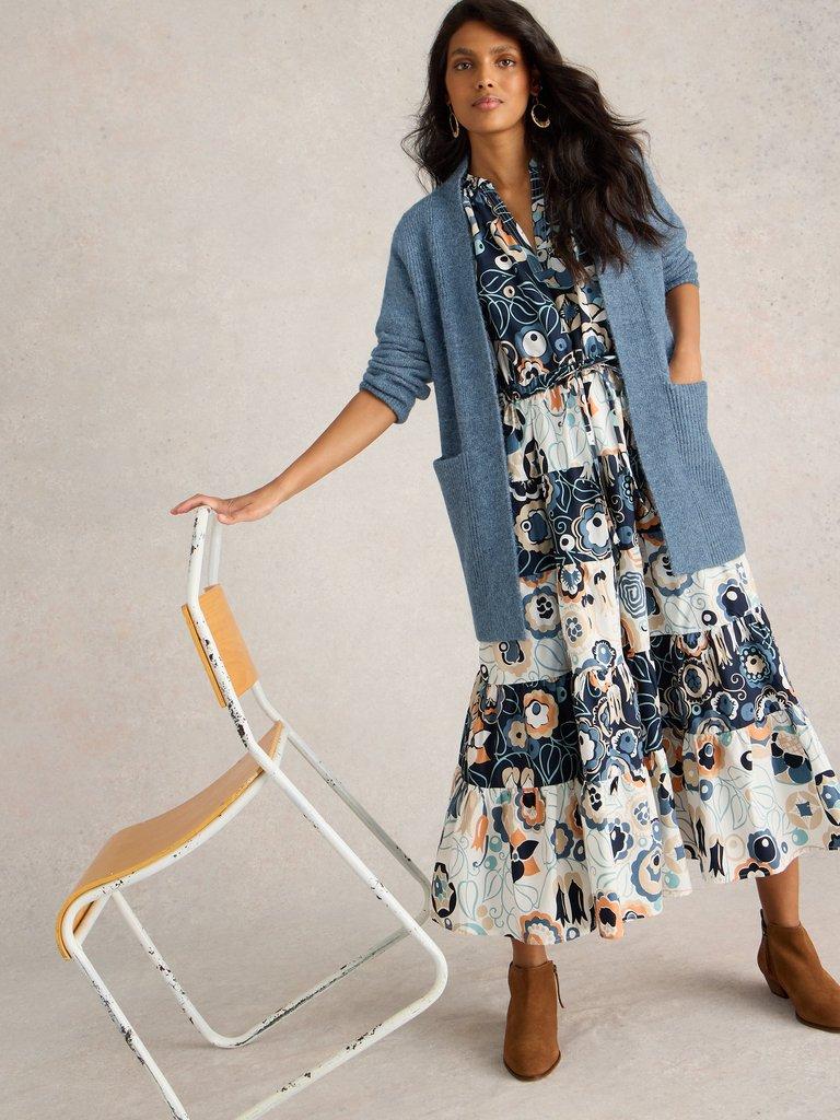 ERIN LONGLINE CARDI in MID BLUE - LIFESTYLE
