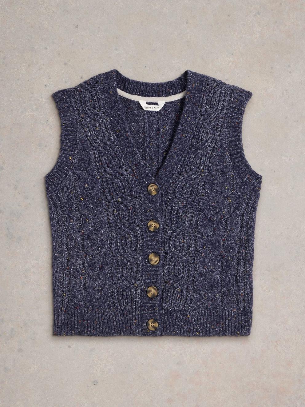 CABLE NEP BUTTON THROUGH TANK in NAVY MULTI - FLAT FRONT