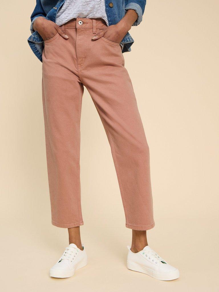 Charlie Straight Crop Jean in DUS PINK - MODEL FRONT