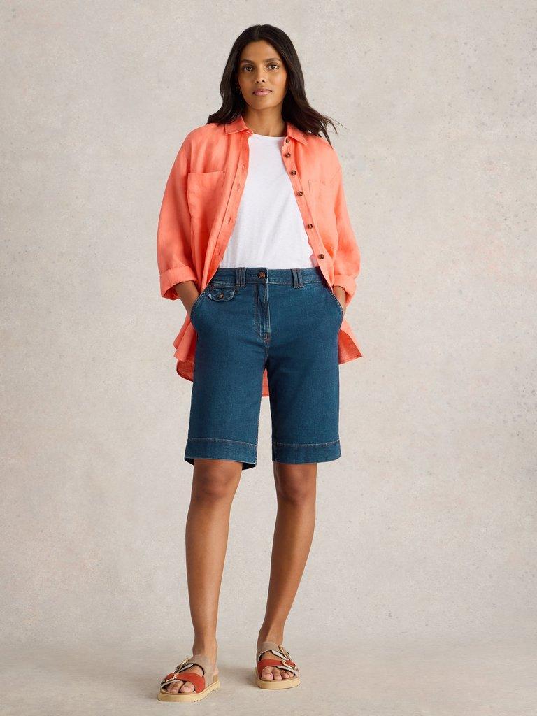 Hayley Denim Shorts in MID DENIM - MODEL FRONT