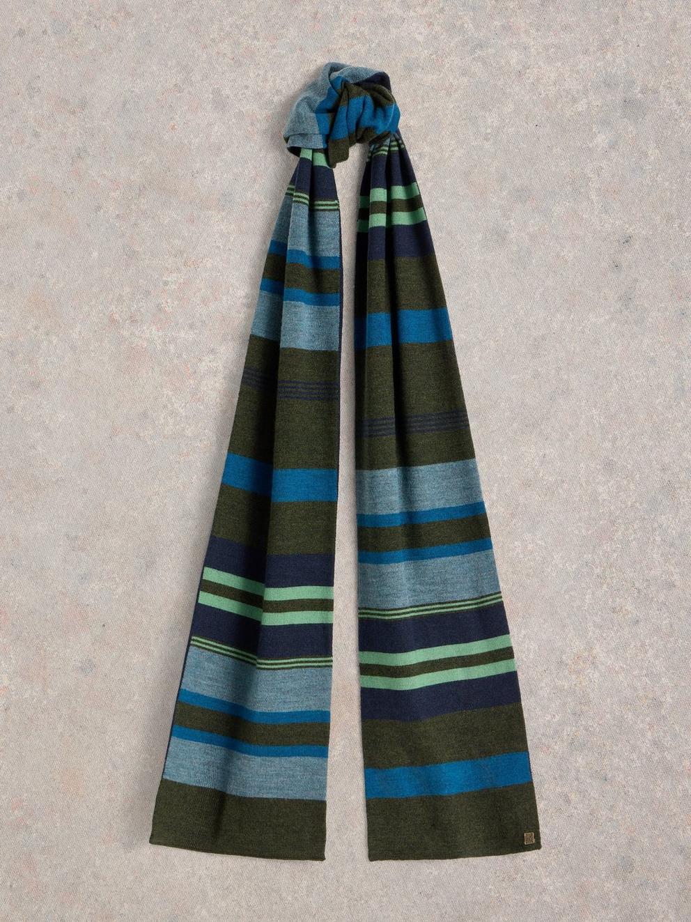 Merino Stripe Scarf in GREEN MLT - FLAT FRONT