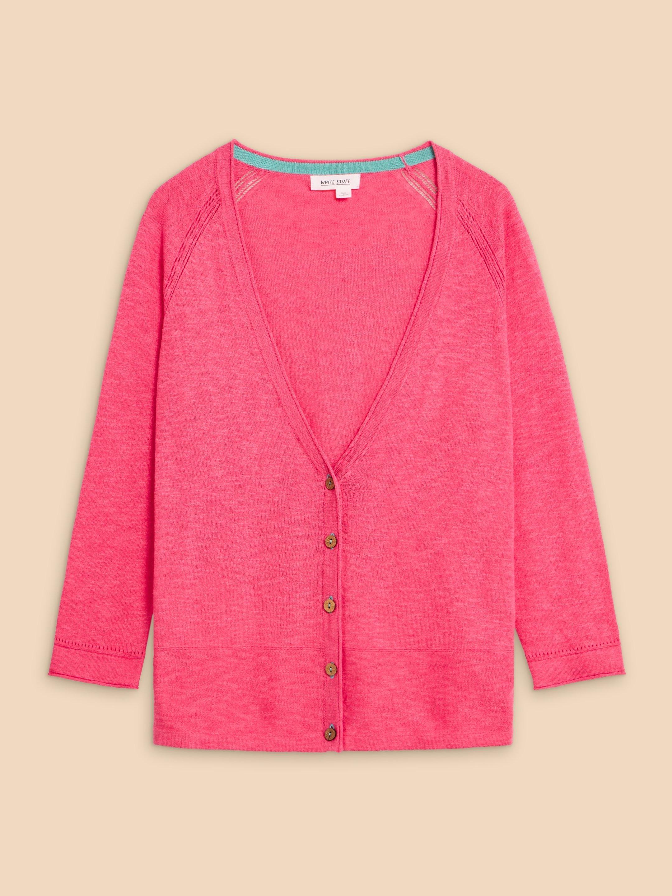 NARIA V  NECK CARDI in BRT PINK - FLAT FRONT