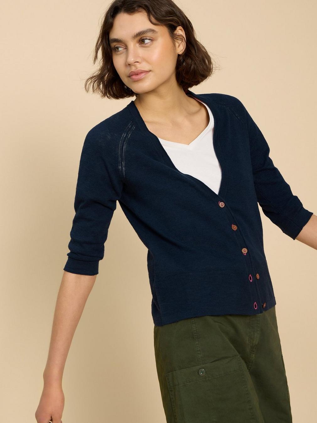 NARIA V  NECK CARDI in DARK NAVY - LIFESTYLE