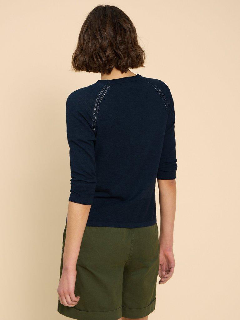 NARIA V  NECK CARDI in DARK NAVY - MODEL BACK