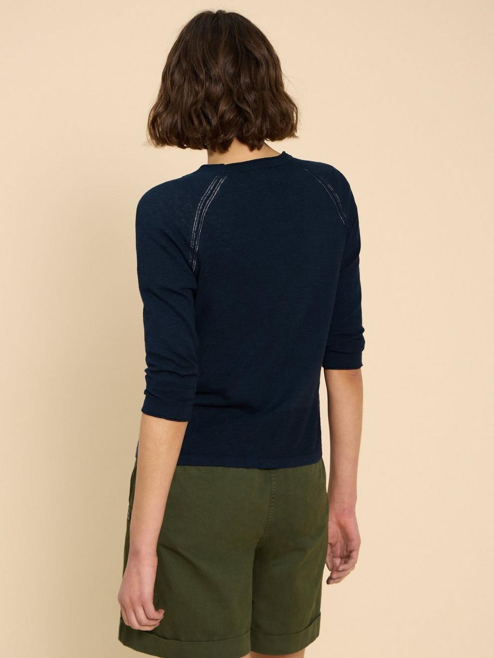 NARIA V  NECK CARDI in DARK NAVY - MODEL BACK