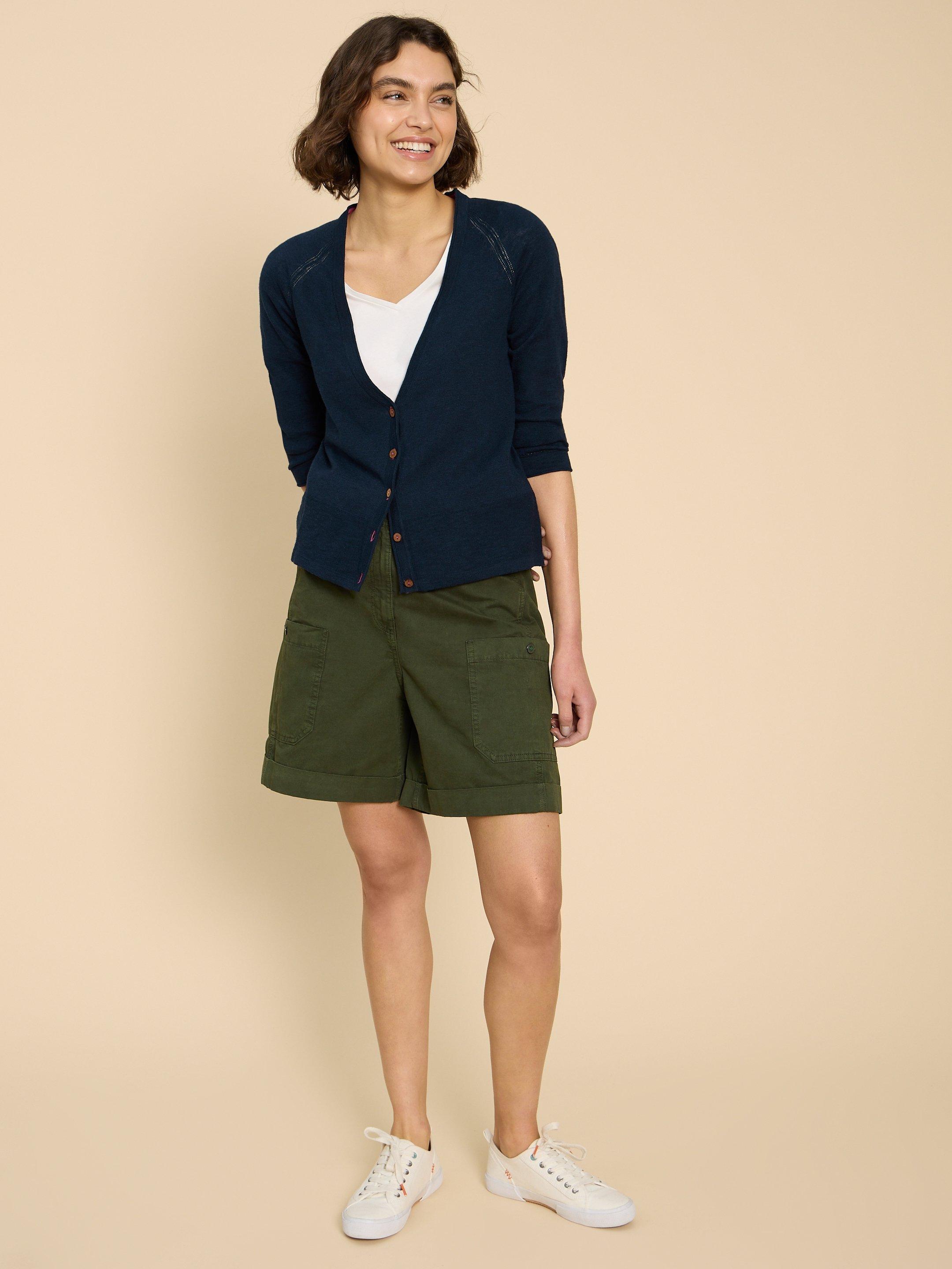 Cardi Navy Merino - Navy wide Stripe Cuffs - Pre-Order