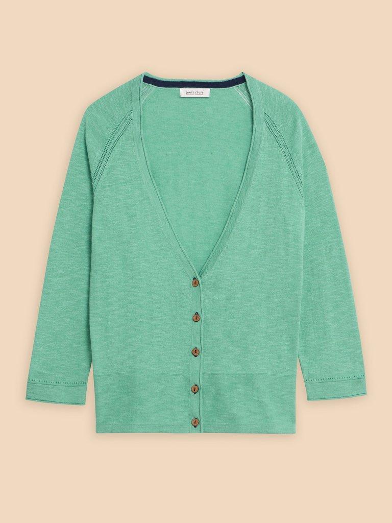 NARIA V  NECK CARDI in MID TEAL - FLAT FRONT