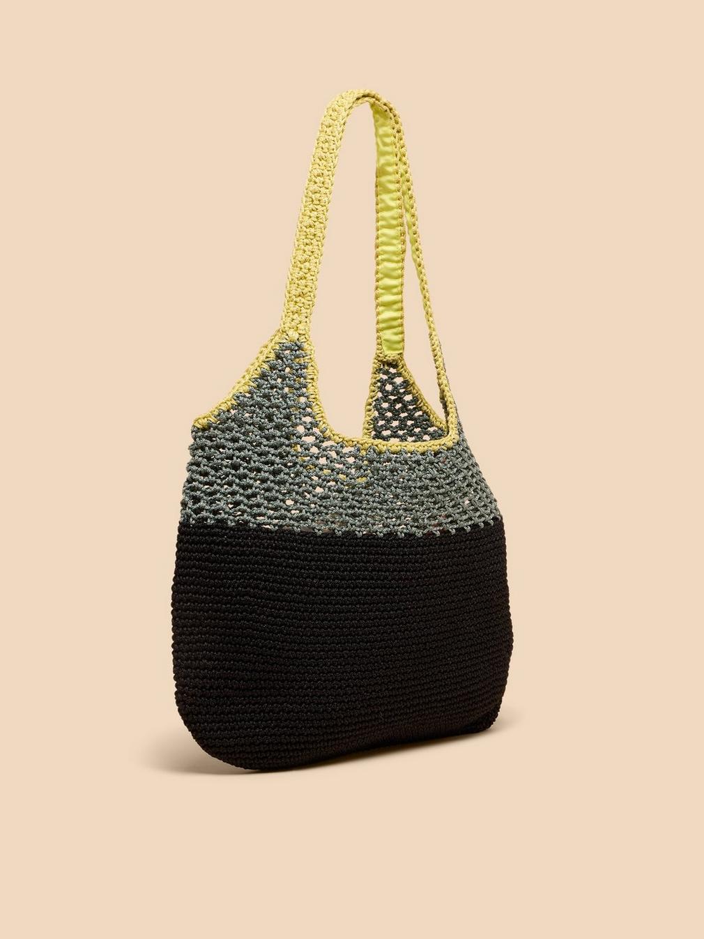 Christie Crochet Shopper in BLK MLT - FLAT BACK