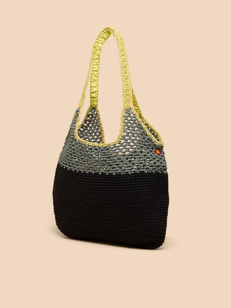 Christie Crochet Shopper in BLK MLT - FLAT FRONT