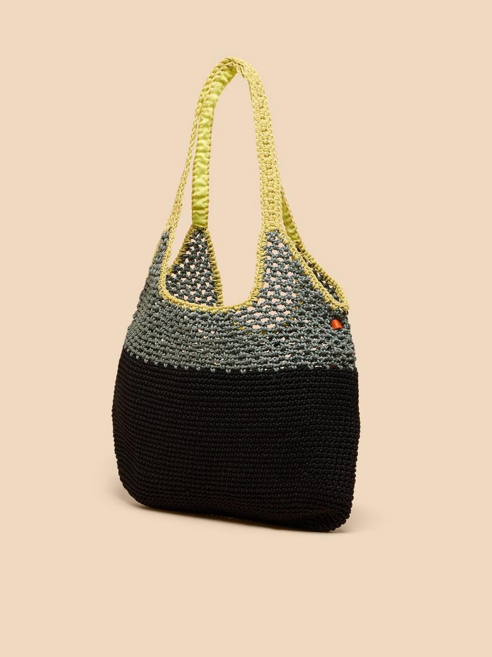 Christie Crochet Shopper in BLK MLT - FLAT FRONT