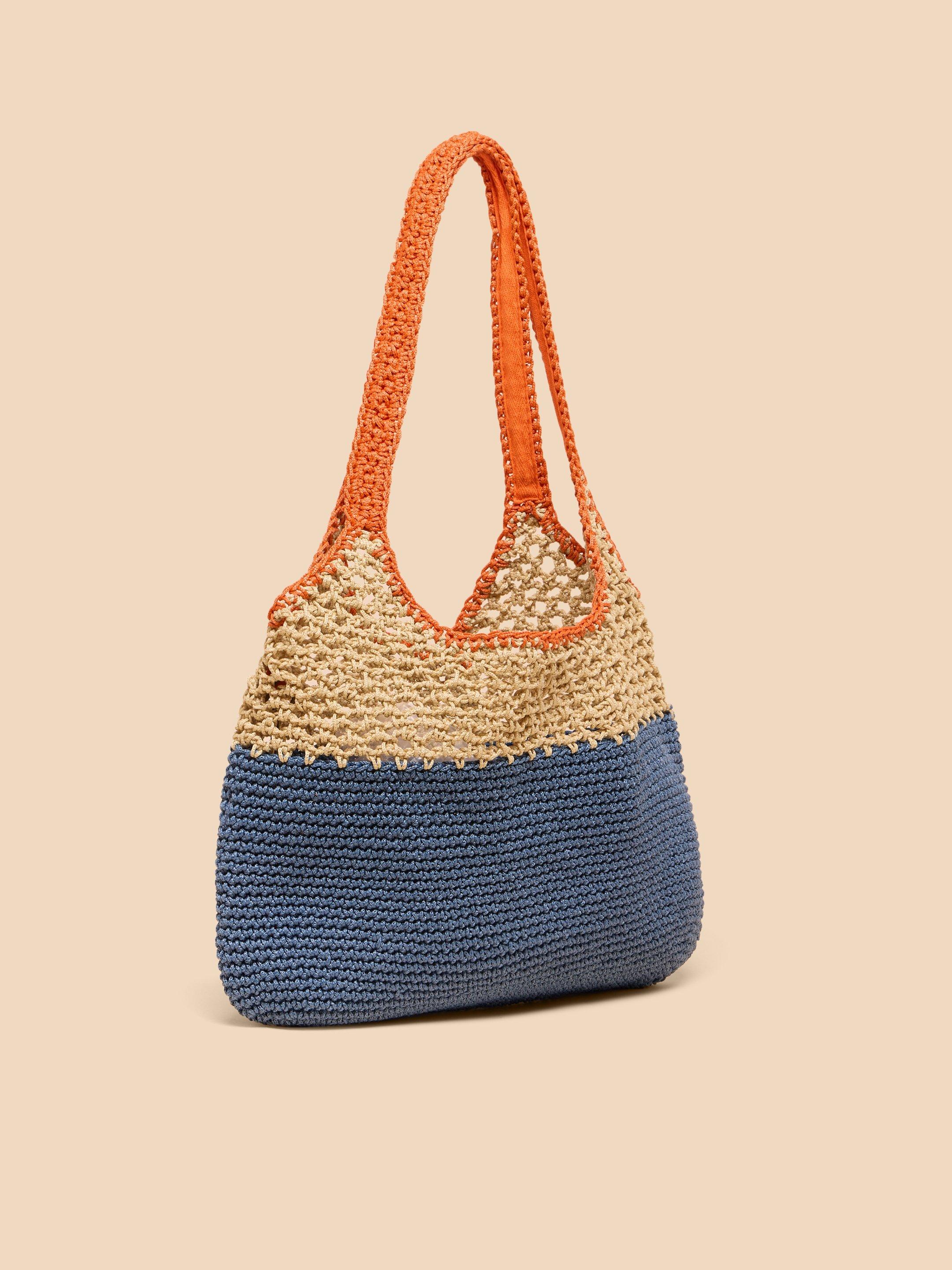 Christie Crochet Shopper in BLUE MLT - FLAT BACK