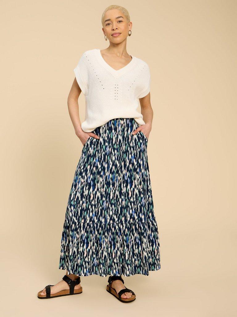 Charley Eco Vero Maxi Skirt in NAVY PR - MODEL FRONT