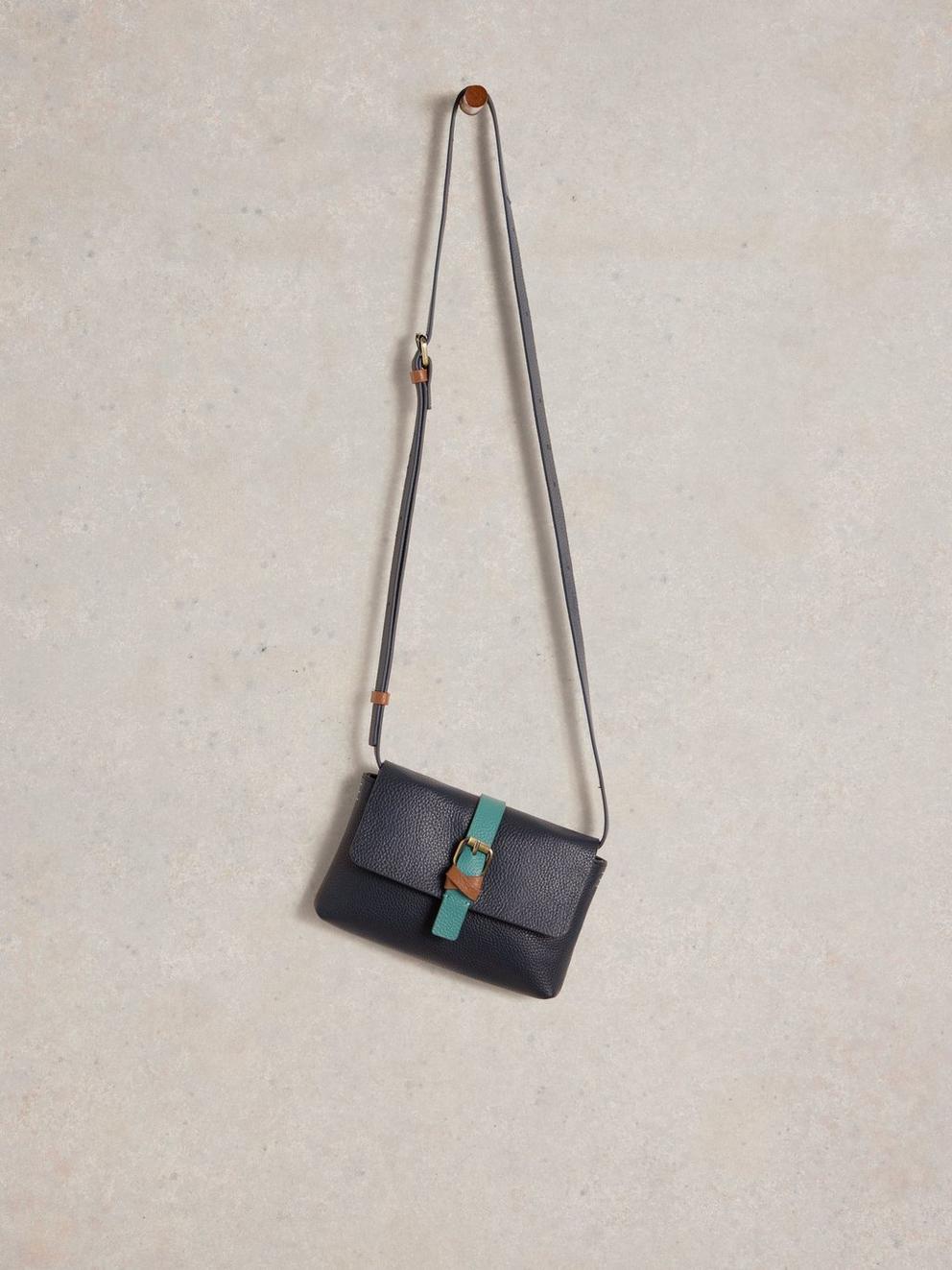 Landscape Leather Phone Bag  in FR NAVY - FLAT FRONT