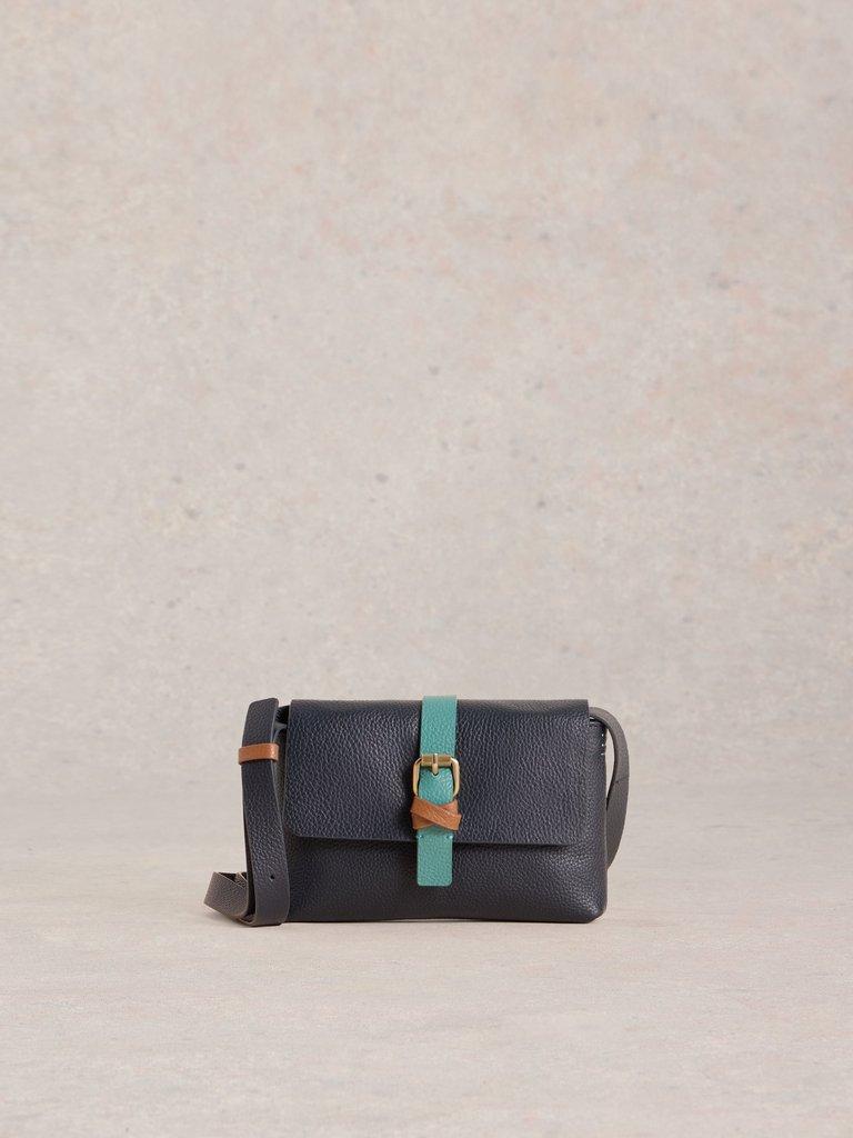 Landscape Leather Phone Bag  in FR NAVY - MODEL FRONT