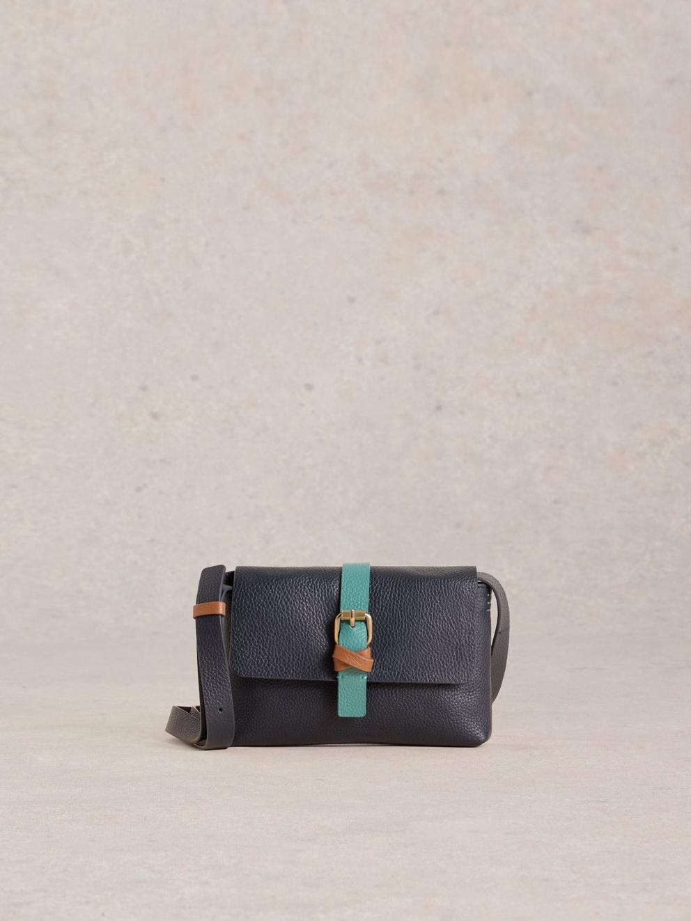 Landscape Leather Phone Bag  in FR NAVY - MODEL FRONT