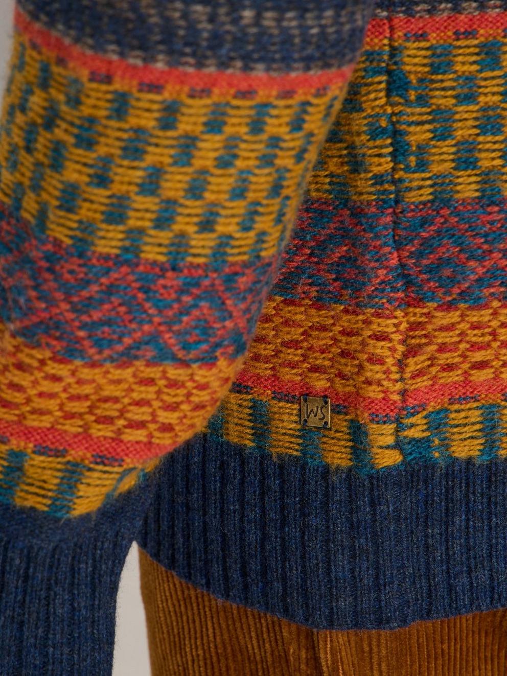 Stripe Wool Fairisle Crew Neck in BLUE MLT - MODEL DETAIL