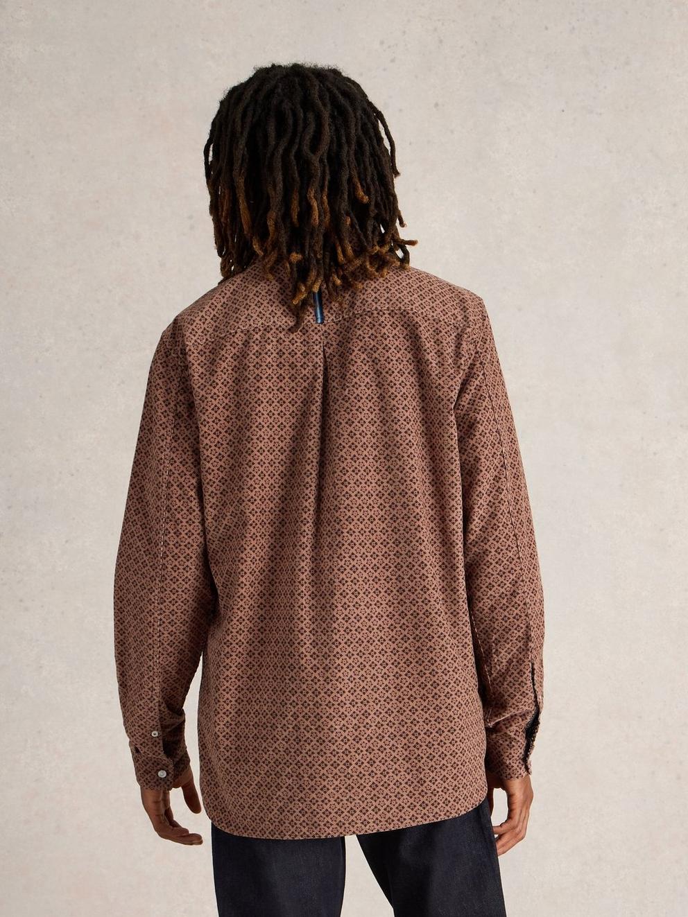 Geo Printed Cord Shirt in DK PINK - MODEL BACK