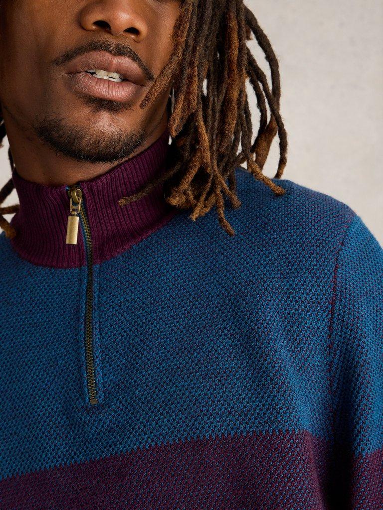 Newport Merino Wool Jacquard Funnel in PLUM MLT - MODEL DETAIL