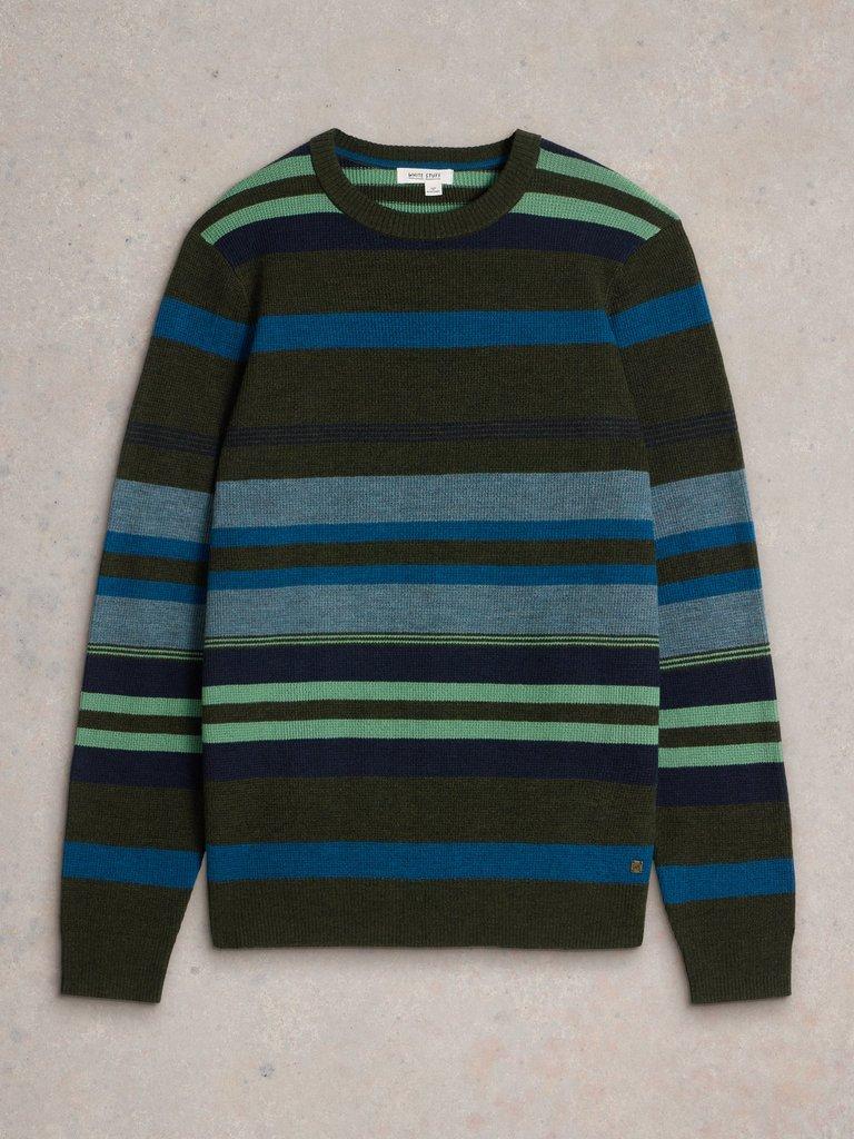 Newport Merino Wool Stripe Crew in GREEN MLT - FLAT FRONT