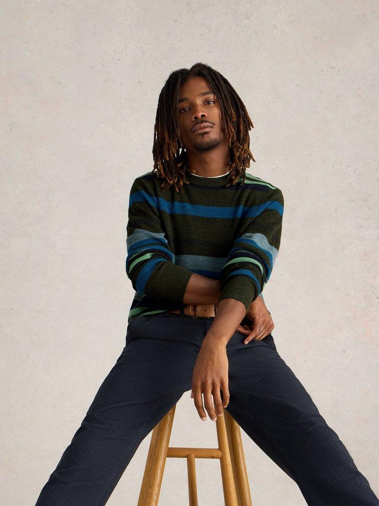 Newport Merino Wool Stripe Crew in GREEN MLT - LIFESTYLE