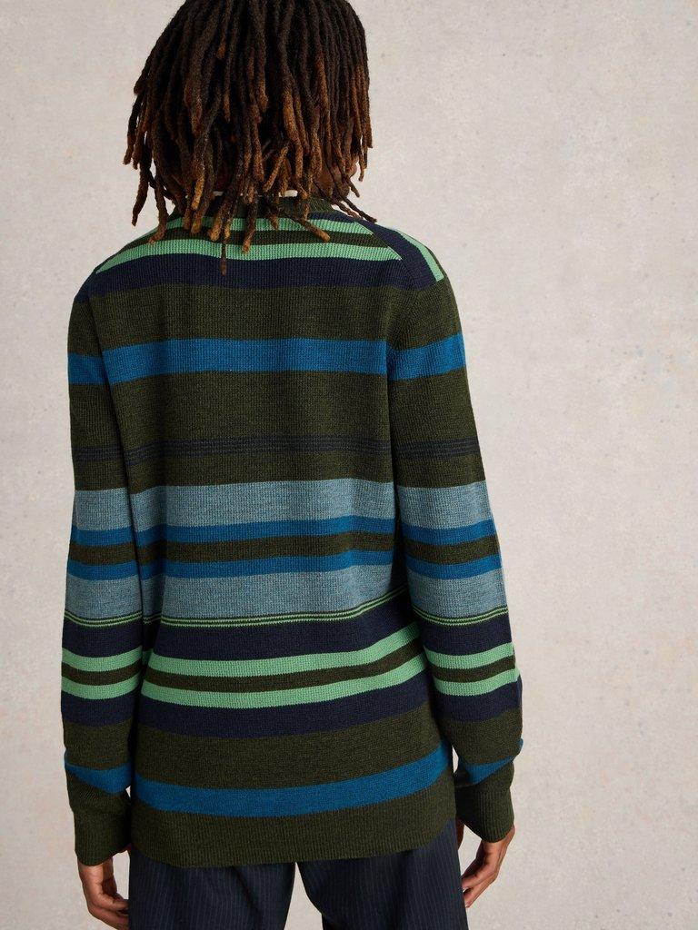 Newport Merino Wool Stripe Crew in GREEN MLT - MODEL BACK