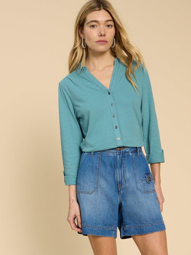 TEXTURED ANNIE in MID TEAL - MODEL FRONT