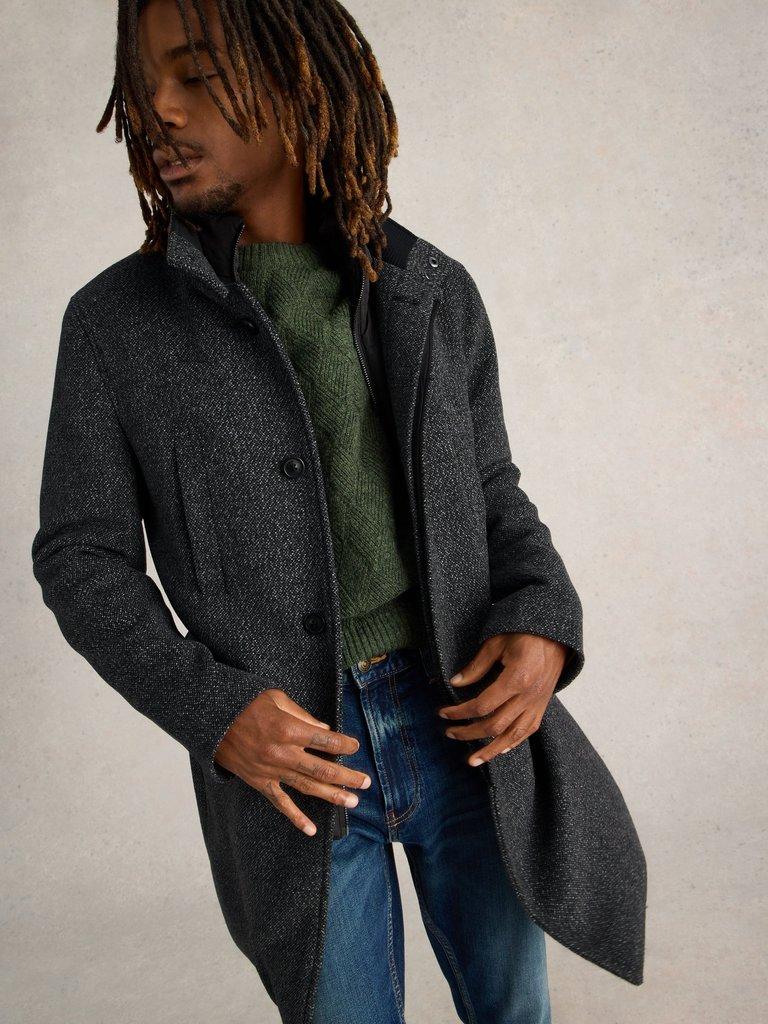 Wool Funnel Coat in DK GREY - LIFESTYLE