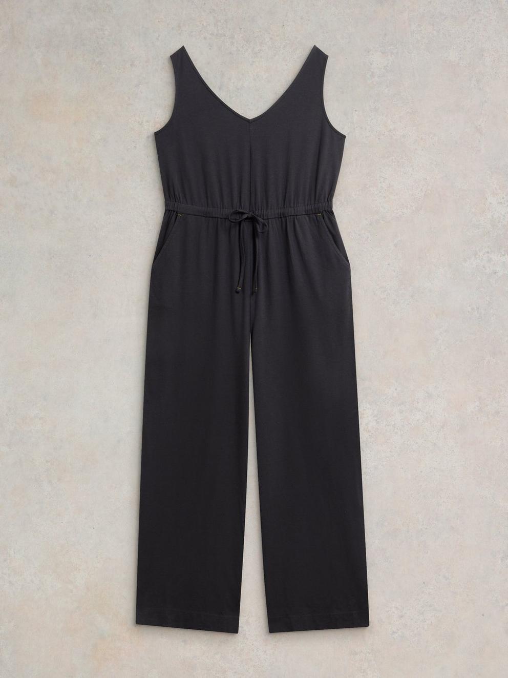 Jasmine Jersey V Neck Jumpsuit in CHARC GREY - FLAT FRONT