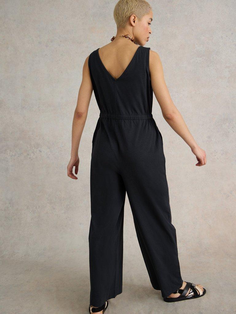 Jasmine Jersey Jumpsuit in CHARC GREY - MODEL BACK